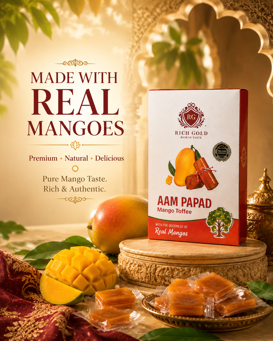 Rich Gold Aam Papad Mango Toffee – Premium Real Mango Toffee | Traditional Mango Delight | Made with Real Mangoes 250G