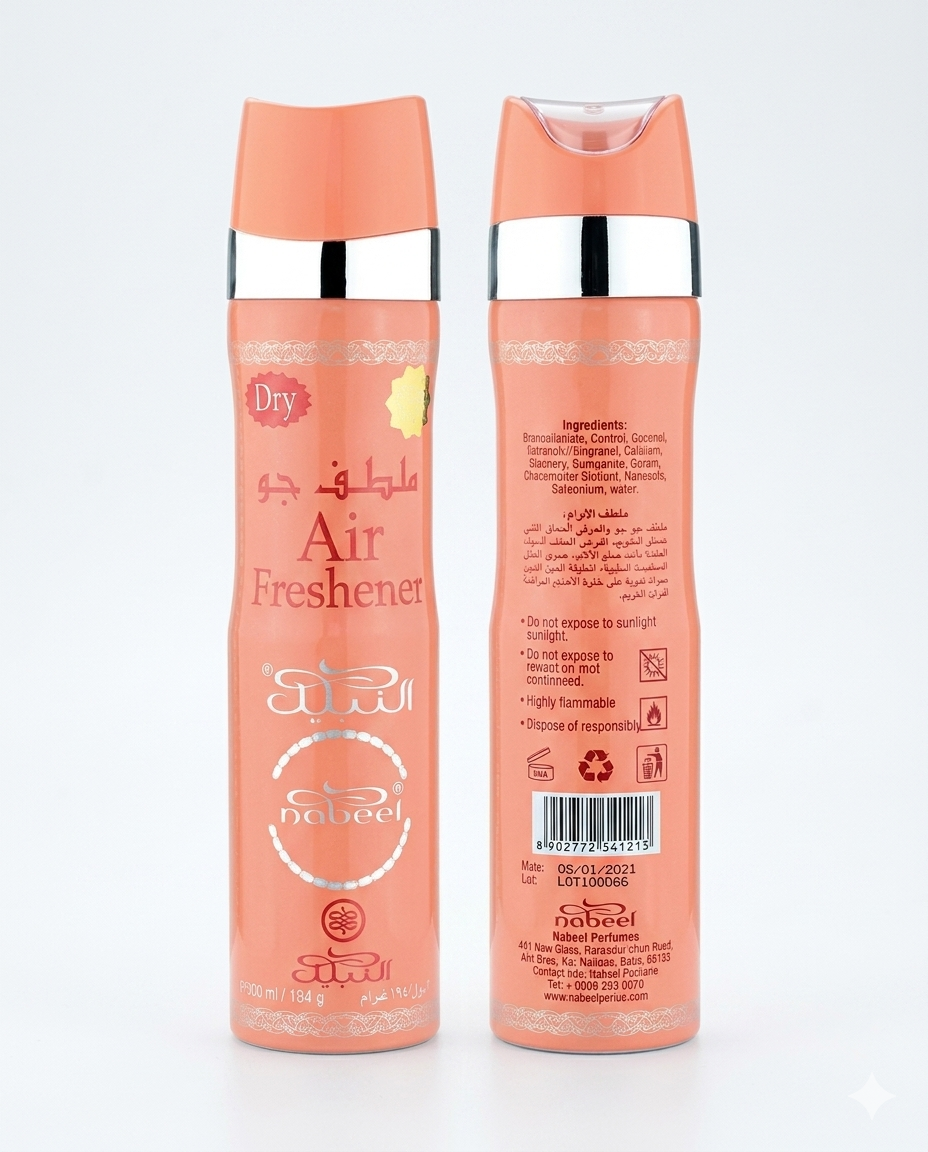 Nabeel Air Freshener Spray | Long Lasting Fragrance for Home, Car & Office 300ML 6 Pieces Pack