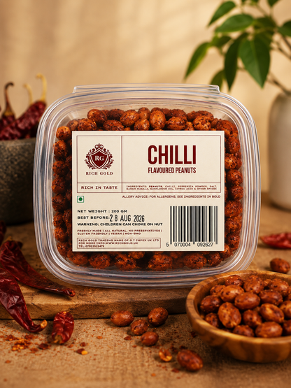 Rich Gold Chilli Flavoured Peanuts – Spicy & Crunchy Roasted Snack (200g)