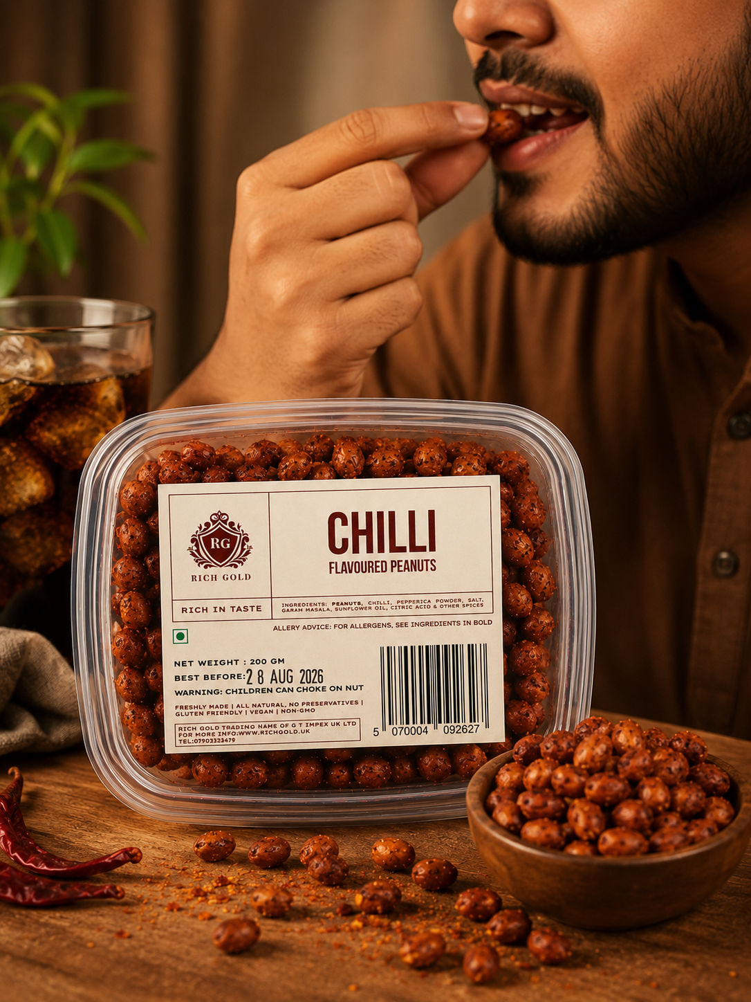 Rich Gold Chilli Flavoured Peanuts – Spicy & Crunchy Roasted Snack (200g)