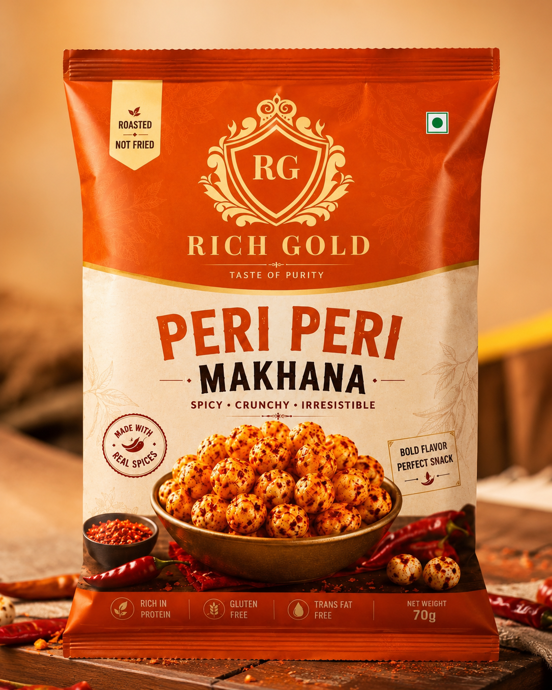 Peri Peri Makhana 75g |  Roasted Fox Nuts | Spicy & Crunchy Healthy Snack | 75G