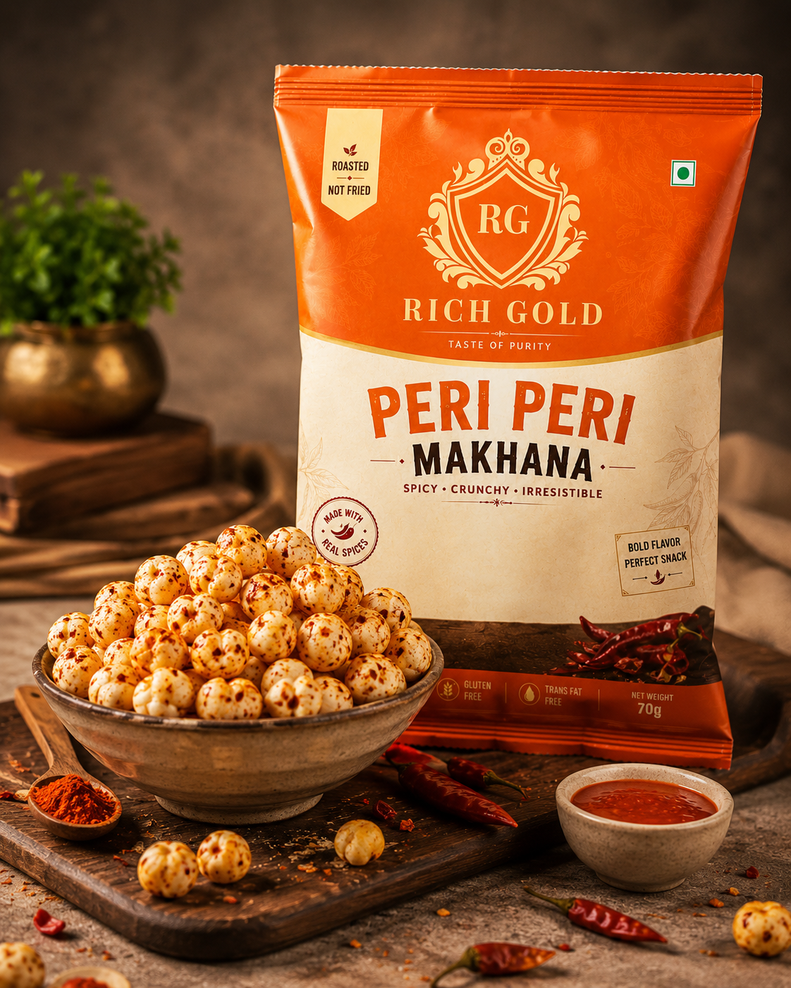 Peri Peri Makhana 75g |  Roasted Fox Nuts | Spicy & Crunchy Healthy Snack | 75G