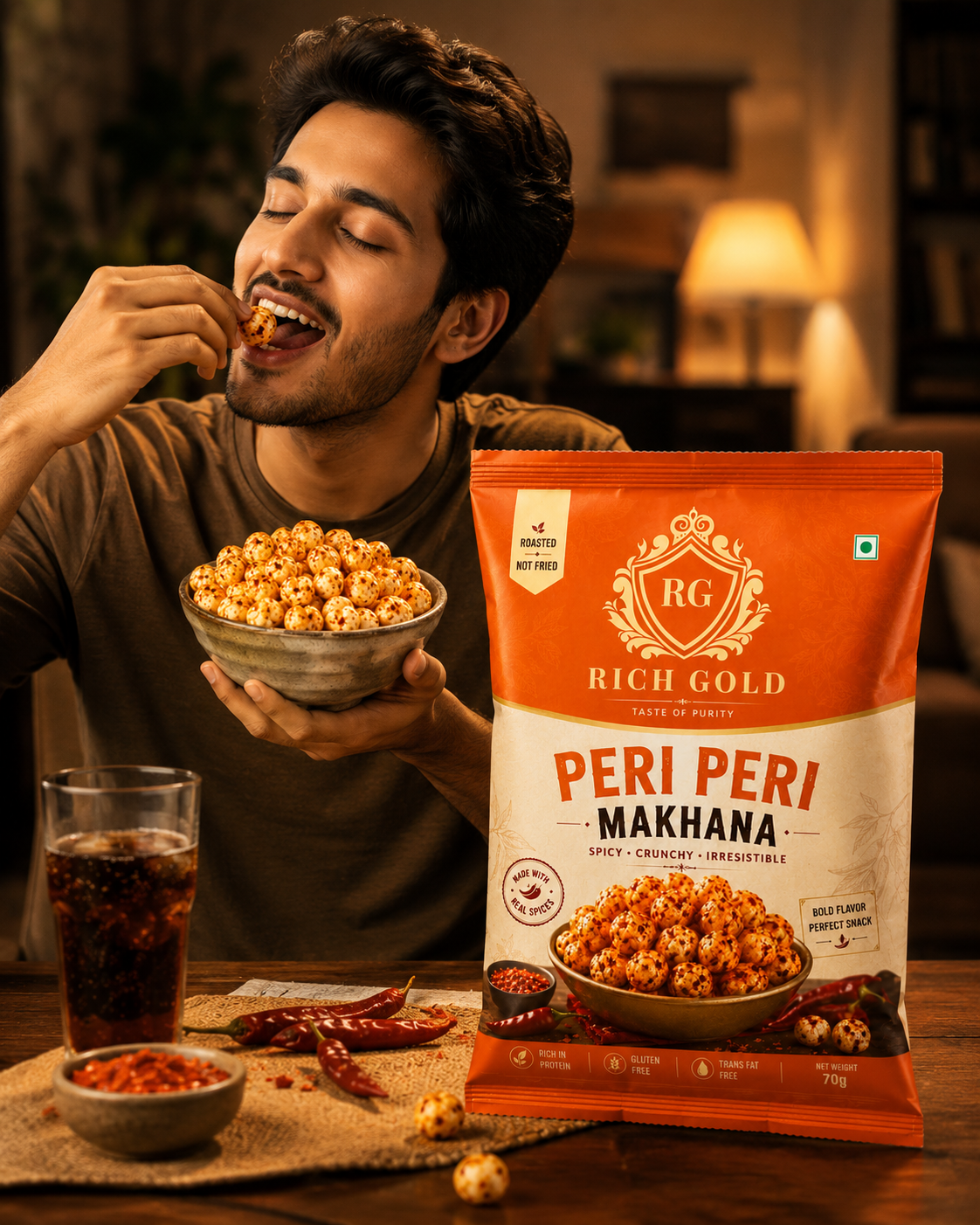 Peri Peri Makhana 75g |  Roasted Fox Nuts | Spicy & Crunchy Healthy Snack | 75G