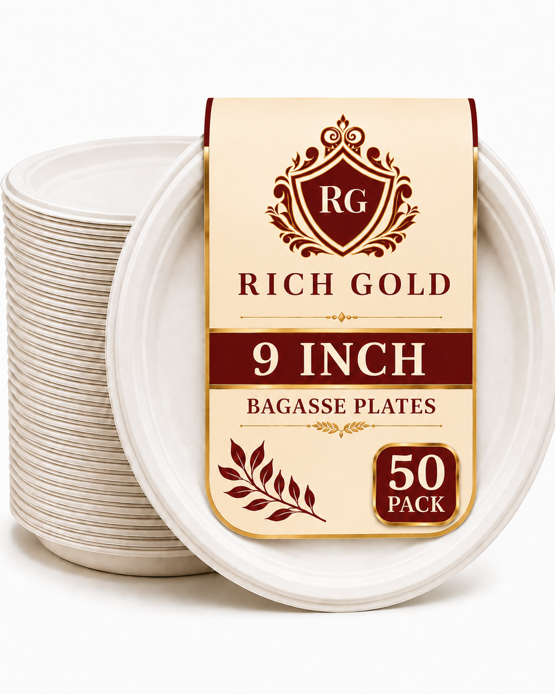 Bagasse Plates (9 Inch) Round pack of 50 – Heavy Duty Disposable Party & Dinner Plates