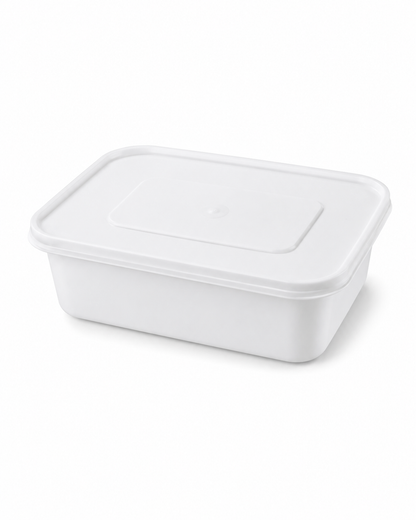 500ml Plastic Food Storage Container with Lid | White Rectangular Fruit, Salad & Meal Storage Box