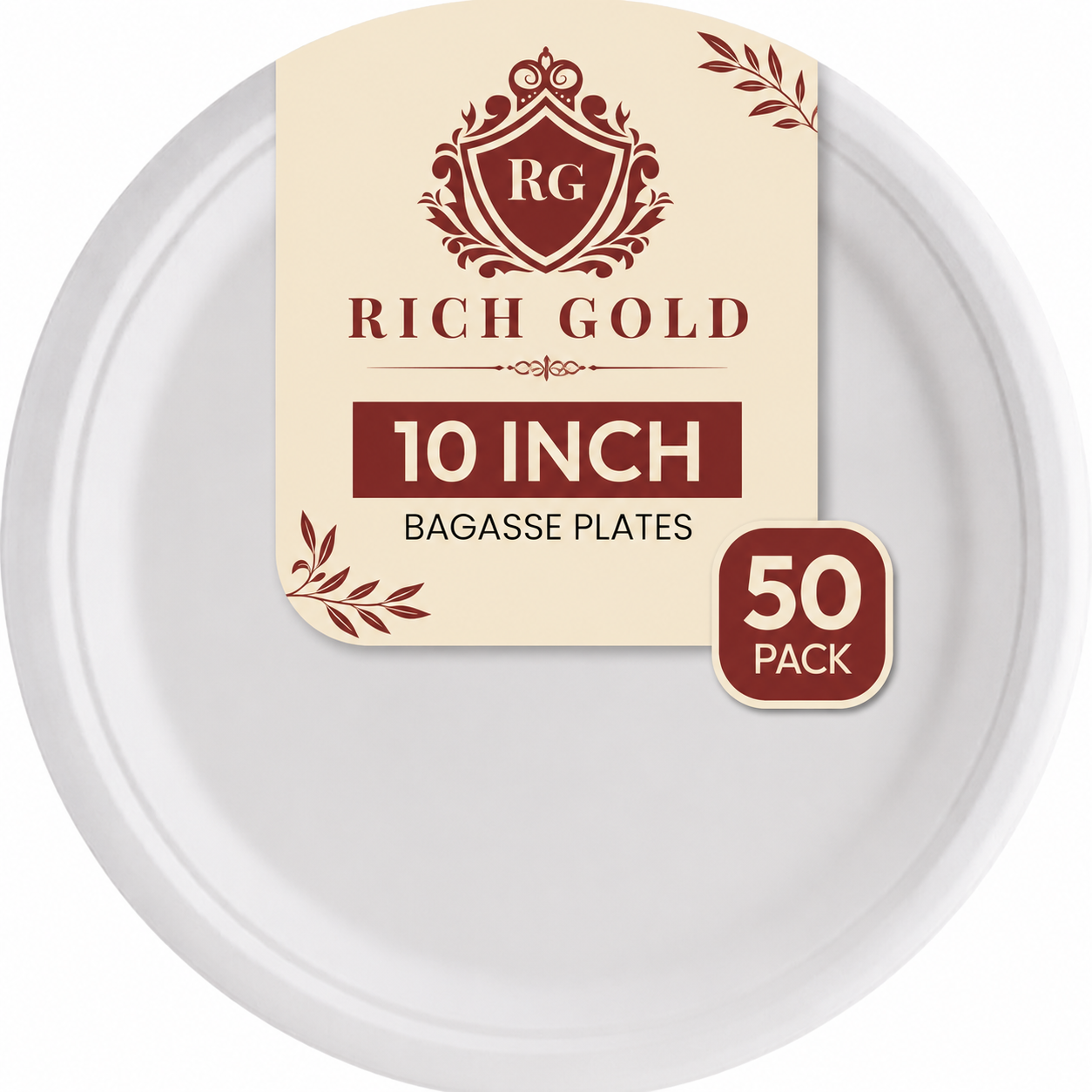 Bagasse Plates (10 Inch) Round Pack of 50 – Extra Strong Disposable Dinner Plates for Parties & Events