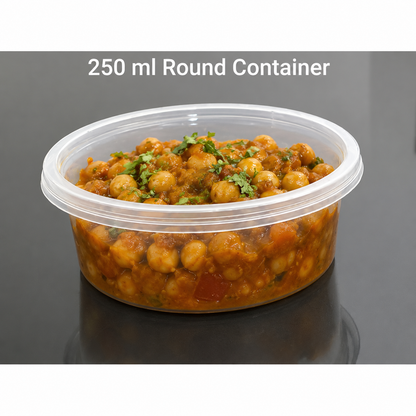 Plastic Container 250ml Round with Lid | Clear Food Storage Container with Lid | Leak-Resistant & Reusable