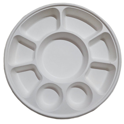 9 Compartment Disposable Food Tray | Eco-Friendly Sugarcane Pulp Party & Meal Plate