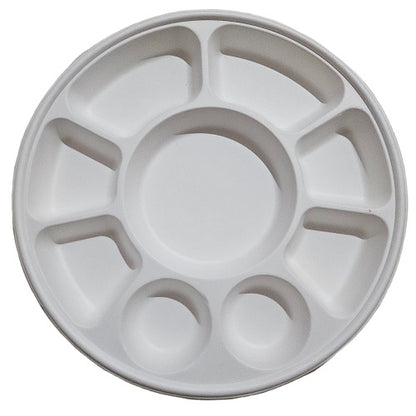 9 Compartment Disposable Food Tray | Eco-Friendly Sugarcane Pulp Party & Meal Plate