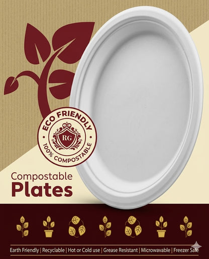Bagasse Plates round (7 Inch) Pack of 50 | Strong, Disposable & Eco-Friendly Party Plates.